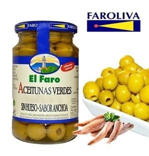 Grüne Oliven EL FARO Aroma Sardellen ohne Knochen 370 ml