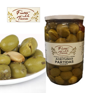Split und gewürzte Oliven FRUTOS DE LA TIERRA 730GR