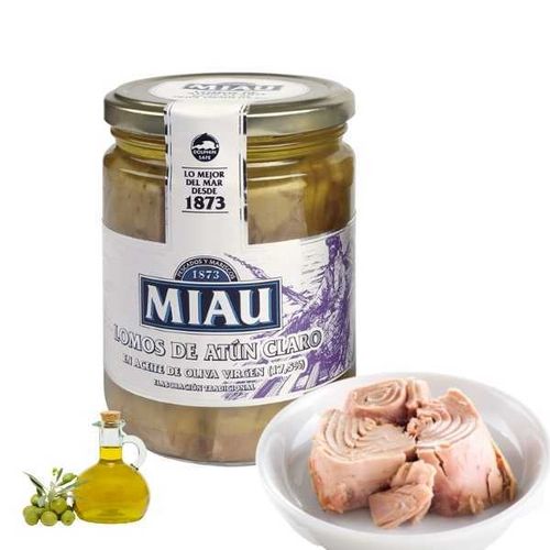Longes de thon pâle à l'huile d'olive MIAU 450 ml